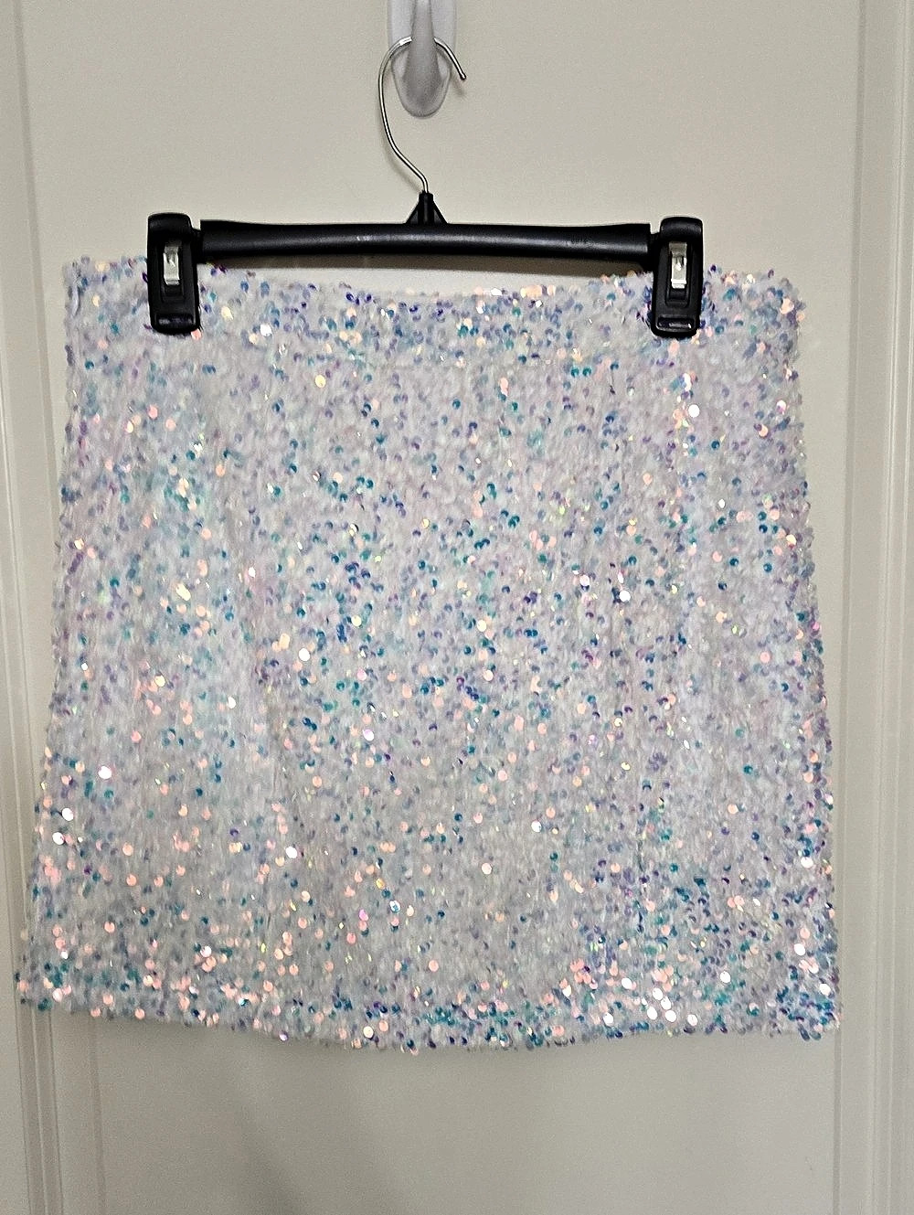 Nasty Gal Iridescent Sequin Mini Skirt White & Blue Size 10
